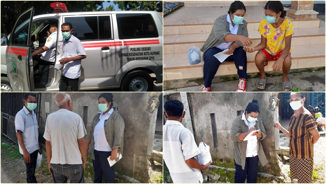 Petugas Promkes melakukan penyuluhan keliling, Petugas Epidemiologi sedang membagikan abate pada masyarakat